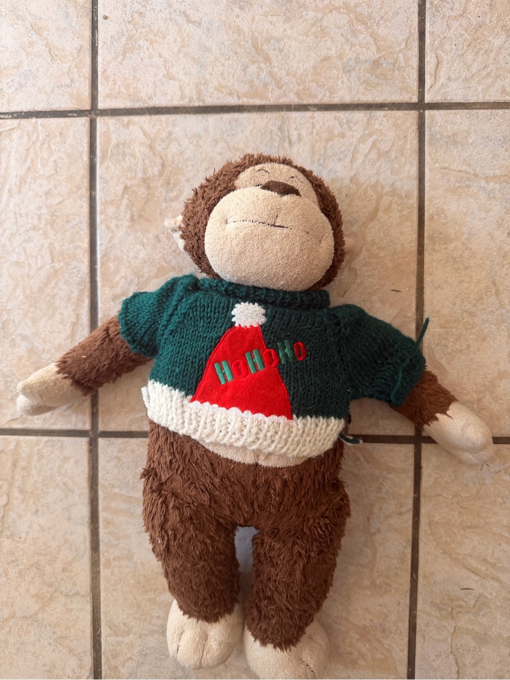 Plush Monkey Build A Bear Toy with Green Holiday Sweater